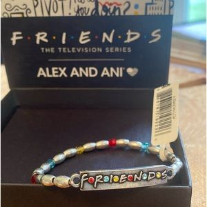 Alex and Ani FRIENDS LOGO BAR Adjustable Silver Beaded Stretch Bracelet